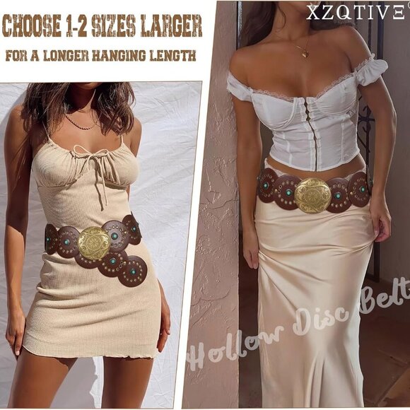 Western PU Leather Belts for Woman Concho Cowgirl Cowboy Disc Belt for Ladies Wi - Picture 4 of 6